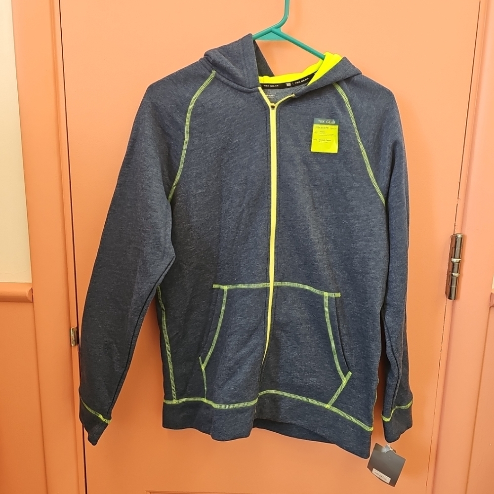 NWT Tek Gear Boys Size XL Active Jacket Full-Zip Hoodie Blue Yellow Soft